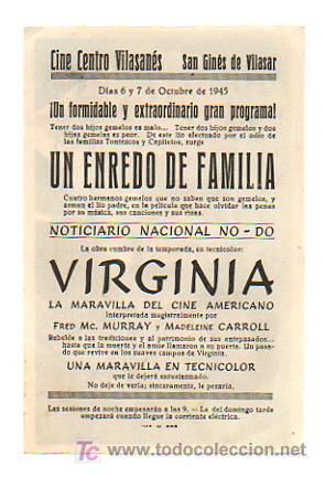 Cine: VIRGINIA. CINE CENTRO VILASAN&Eacute;S. 1945. - Foto 2