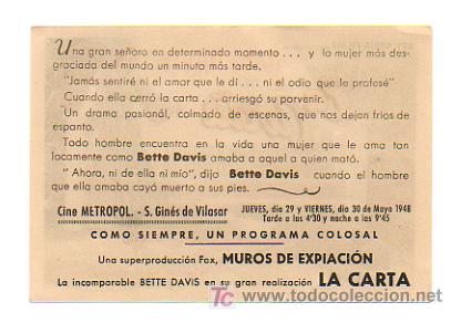 Cine: LA CARTA. CINE METROPOL. 1948. - Foto 2