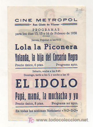 Cine: EL IDOLO. CINE METROPOL. 1958. - Foto 2