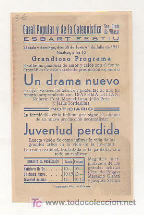 Cine: JUVENTUD PERDIDA. CINE CASAL POPULAR. 1951. - Foto 2