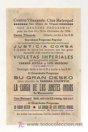 Cine: SU GRAN DESEO. CINE METROPOL. 1954. - Foto 2