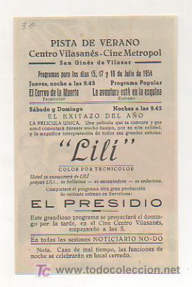 Cine: LIL&Iacute;. CINE METROPOL. 1954. - Foto 2