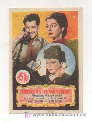 Foglietti di film di film antichi di cinema: HUELLAS FEMENINAS. CINE CENTRO VILASAN&Eacute;S. 1950.