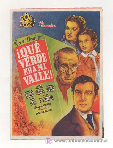 Foglietti di film di film antichi di cinema: QU&Eacute; VERDE ERA MI VALLE. CINE CENTRO VILASAN&Eacute;S. 1944. (PROGRAMA DOBLE).