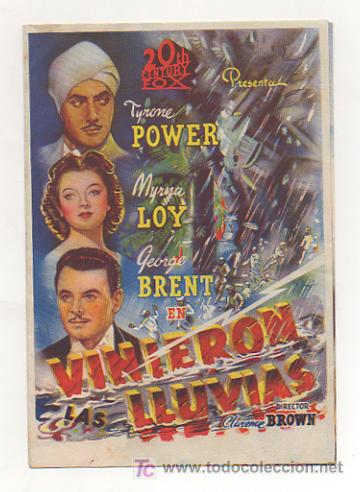 Cine: VINIERON LAS LLUVIAS. CINE CENTRO VILASAN&Eacute;S. 1944. (PROGRAMA DOBLE). - Foto 1
