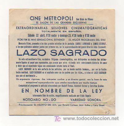 Cine: LAZO SAGRADO. CINE METROPOLI. (PROGRAMA DOBLE). - Foto 3