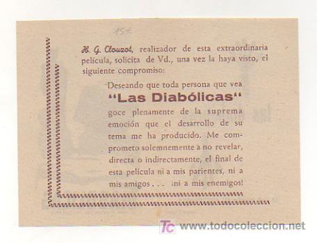 Cine: LAS DIAB&Oacute;LICAS. LA OBRA MAESTRA DEL SUSPENSE. HISPAMEX FILMS.(PROGRAMA DOBLE). - Foto 2