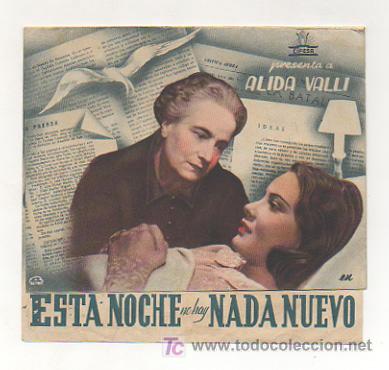 Kino: ESTA NOCHE NO HAY NADA NUEVO. CINE CENTRO VILASAN&Eacute;S. 1944. (PROGRAMA DOBLE).