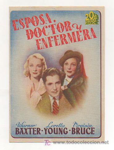 Foglietti di film di film antichi di cinema: ESPOSA, DOCTOR Y ENFERMERA. CINE CENTRO VILASAN&Eacute;S. 1944. (PROGRAMA DOBLE).