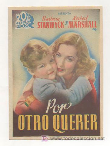 Cine: POR OTRO QUERER. CINE CENTRO VILASAN&Eacute;S. 1944. (PROGRAMA DOBLE). - Foto 1