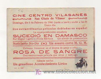 Cine: ROSA DE SANGRE. CINE CENTRO VILASAN&Eacute;S. 1944. (PROGRAMA DOBLE). - Foto 3