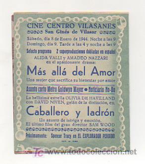 Cine: M&Aacute;S ALL&Aacute; DEL AMOR. CINE CENTRO VILASAN&Eacute;S. 1944. (PROGRAMA DOBLE). - Foto 3