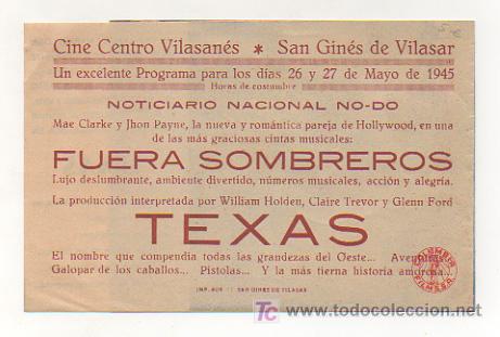 Cine: TEXAS. CINE CENTRO VILASAN&Eacute;S. 1945. (PROGRAMA DOBLE). - Foto 3