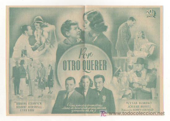 Cine: POR OTRO QUERER. CINE CENTRO VILASAN&Eacute;S. 1944. (PROGRAMA DOBLE). - Foto 2
