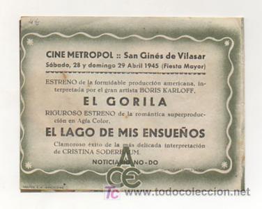 Cine: EL LAGO DE MIS ENSUE&Ntilde;OS. CINE METROPOL. 1945. (PROGRAMA DOBLE) - Foto 3