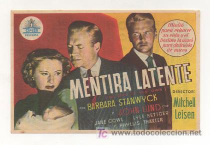 Flyers Publicitaires de Films Anciens: MENTIRA LATENTE. CINE CENTRO VILASAN&Eacute;S. 1951.