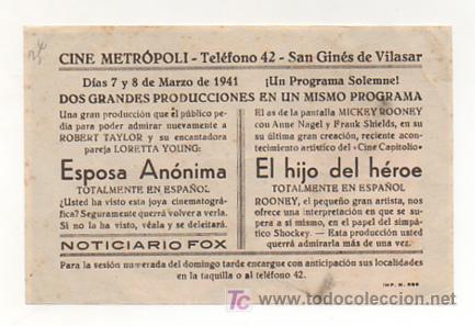 Cine: EL HIJO DEL H&Eacute;ROE. CINE METR&Oacute;POLI. 1941. - Foto 2