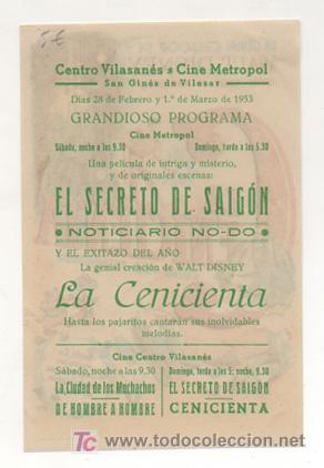 Cine: LA CENICIENTA. CINE CENTRO VILASAN&Eacute;S. 1953. - Foto 2
