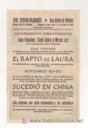 Cine: SUCEDI&Oacute; EN CHINA. CINE CENTRO VILASAN&Eacute;S. 1945. - Foto 2