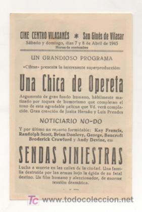 Cine: SENDAS SINIESTRAS. CINE CENTRO VILASAN&Eacute;S. 1945. - Foto 2