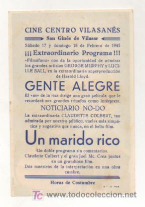Cine: GENTE ALEGRE. CINE CENTRO VILASAN&Eacute;S. 1945. - Foto 2