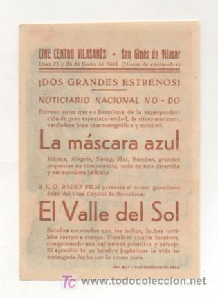 Cine: EL VALLE DEL SOL. CINE CENTRO VILASAN&Eacute;S. 1945. - Foto 2