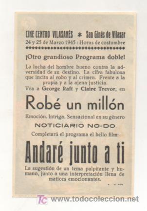 Cine: ROB&Eacute; UN MILL&Oacute;N. CINE CENTRO VILASAN&Eacute;S. 1945. - Foto 2