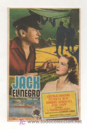 Foglietti di film di film antichi di cinema: JACK EL NEGRO. CINE CENTRO VILASAN&Eacute;S. 1951.