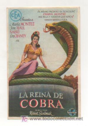 Foglietti di film di film antichi di cinema: LA REINA DE COBRA. CINE CASAL POPULAR. 1950.