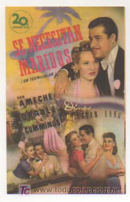 Foglietti di film di film antichi di cinema: SE NECESITAN MARIDOS. CINE METROPOL. 1948.