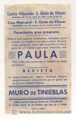 Cine: PAULA. CINE CENTRO VILASAN&Eacute;S. 1949. - Foto 2