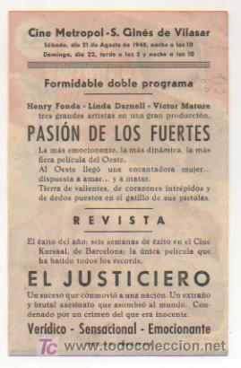 Cine: EL JUSTICIERO. CINE METROPOL. 1948. - Foto 2