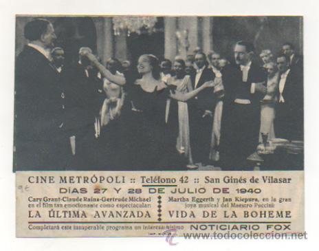 Cine: VIDA DE LA BOHEME. CINE METR&Oacute;POLI. 1940. (PROGRAMA DOBLE) - Foto 3