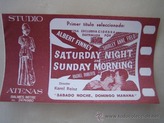Cinema: sabado noche domingo ma&ntilde;ana - folleto de mano triple local del estreno