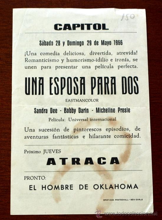 Cine: UNA ESPOSA PARA DOS - con impreso al dorso - - Foto 2