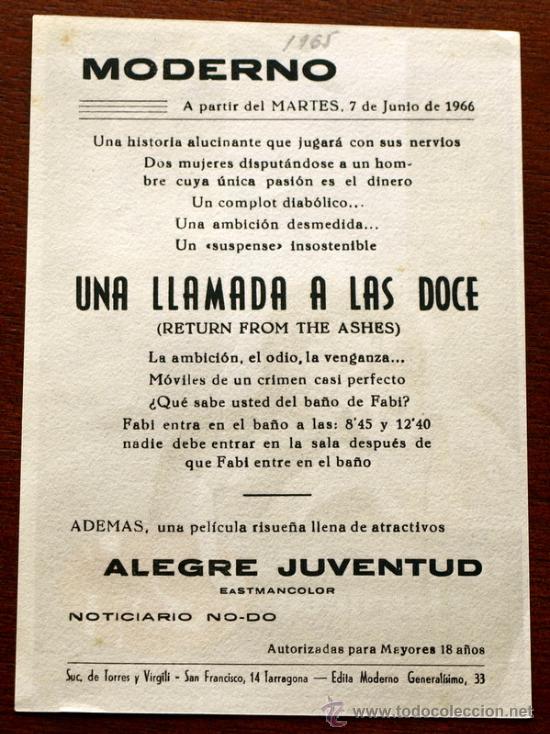 Cine: UNA LLAMADA A LAS DOCE - con impreso al dorso - - Foto 2
