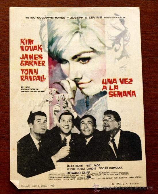 Cine: UNA VEZ A LA SEMANA   - con impreso al dorso - - Foto 1