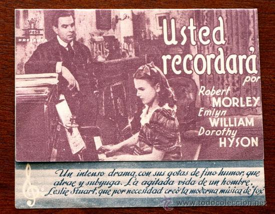 Cine: USTED RECORDARA  - con impreso al dorso - - Foto 1