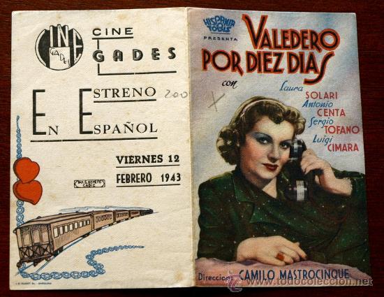 Foglietti di film di film antichi di cinema: VALEDERO POR DIEZ DIAS  - con impreso al dorso -