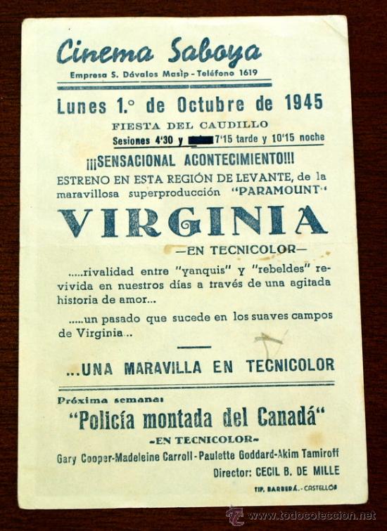 Cine: VIRGINIA  - con impreso al dorso - - Foto 2