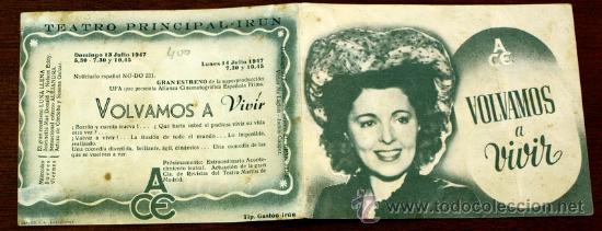Foglietti di film di film antichi di cinema: VOLVAMOS A VIVIR  - con impreso al dorso -