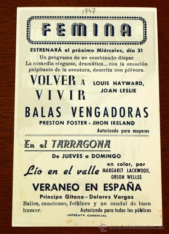 Cine: VOLVER A VIVIR  - con impreso al dorso - - Foto 2