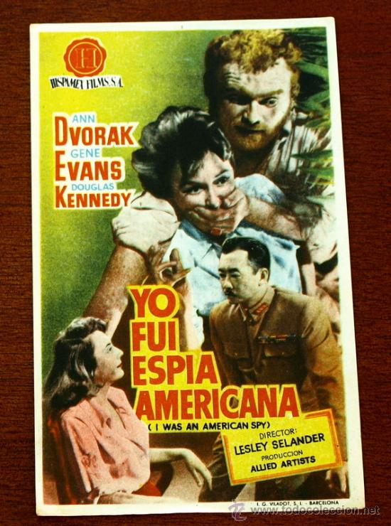 Foglietti di film di film antichi di cinema: YO FUI ESPIA AMERICANA  - con impreso al dorso -