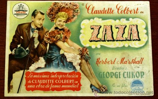 Foglietti di film di film antichi di cinema: ZAZA  -  impreso al dorso -