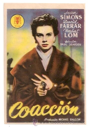 Foglietti di film di film antichi di cinema: *** COACCION, SECILLO CON PUBLICIDAD: CINEMA GOYA. !!IMPECABLE!! ***