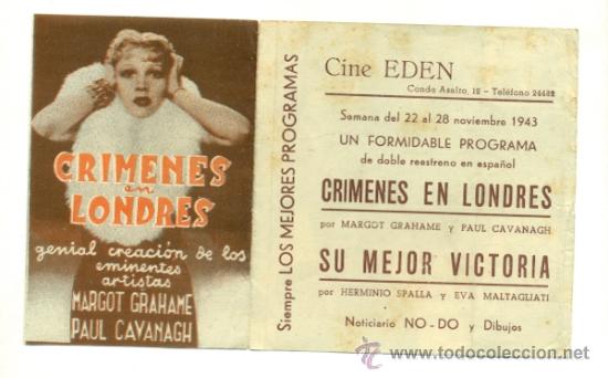 Cine: CRIMENES EN LONDRES  - PROGRAMA ORIGINAL DOBLE   CON  PUBLICIDAD - - Foto 1