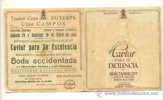 Cine: CAVIAR PARA SU EXCELENCIA  - PROGRAMA ORIGINAL DOBLE   CON  PUBLICIDAD - - Foto 1
