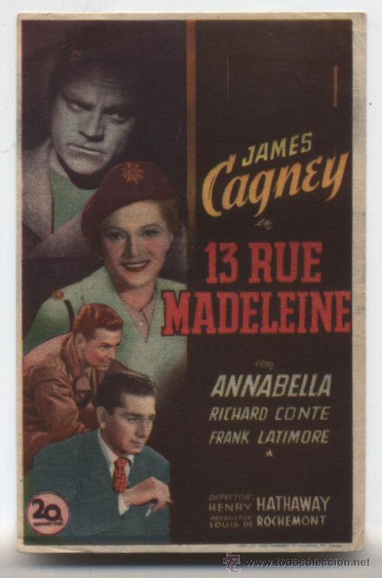 Cine: 13 Rue Madeleine.Sencillo de 20Th Cntury Fox. - Foto 1