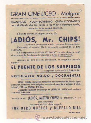 Cine: ADI&Oacute;S MR. CHIPS. CINE LICEO - MALGRAT. - Foto 2