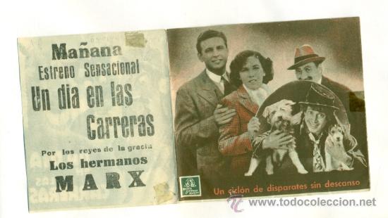 Cine: DIA EN LAS CARRERAS , UN - PROGRAMA DOBLE ORIGINAL CON PUBLICIDAD - BE - Foto 2